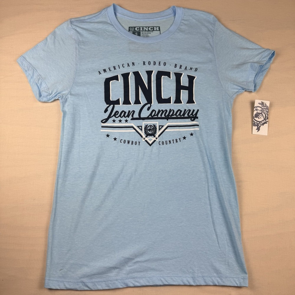 NEW Cinch Mens Small Graphic T-Shirt Light Blue Cowboy Country Logo MTT1690673